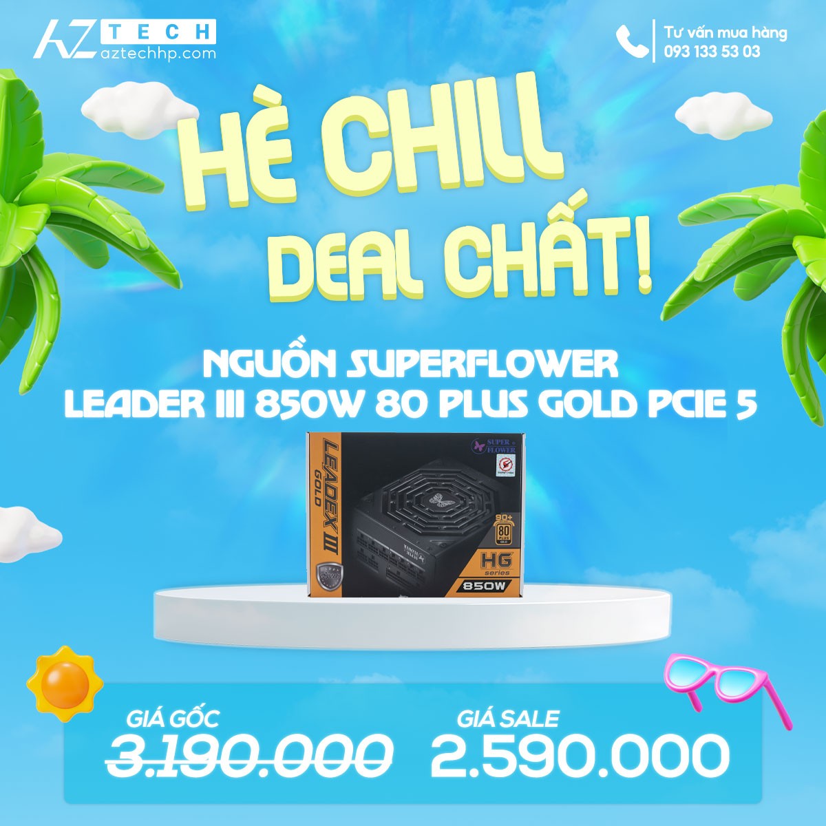 NGUỒN SUPERFLOWER LEADER III 850W 80 PLUS GOLD PCIE 5